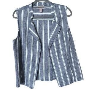 Chico’s 100% Linen Striped Lavish Linen Open Front Vest Medium